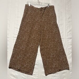 J. Jill Brown and White Polka Dot WIDE LEG, BOHO CROPPED PANTS SIZE L